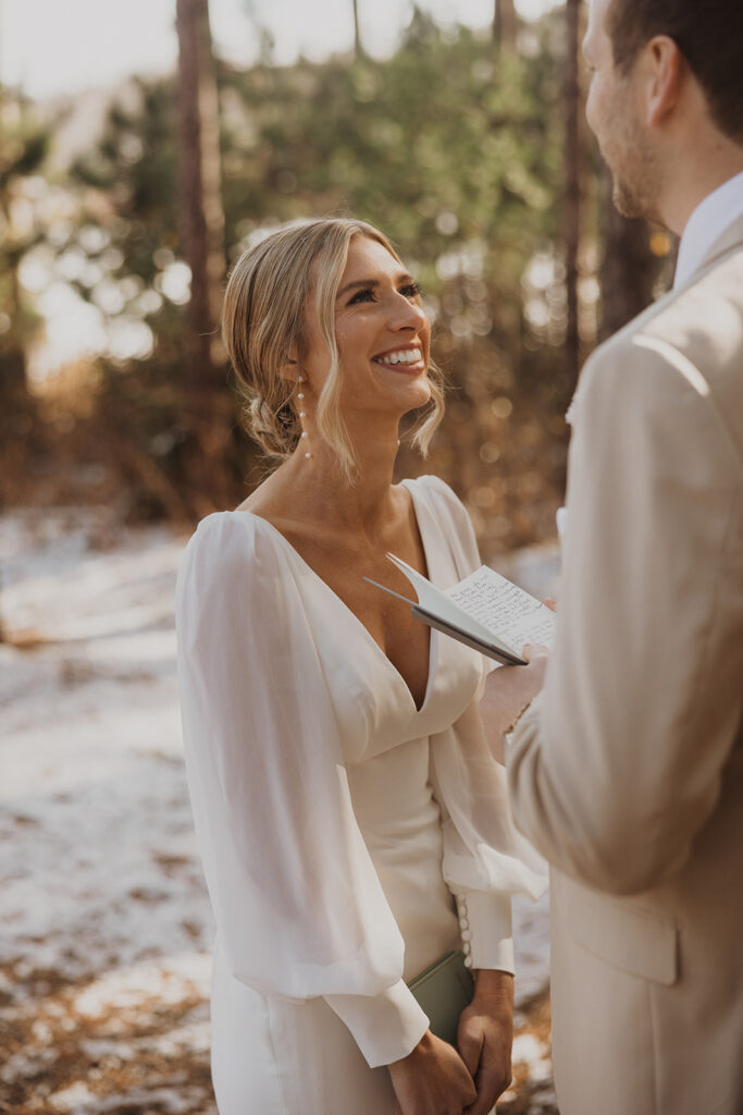 Bride beams up at her husband to be