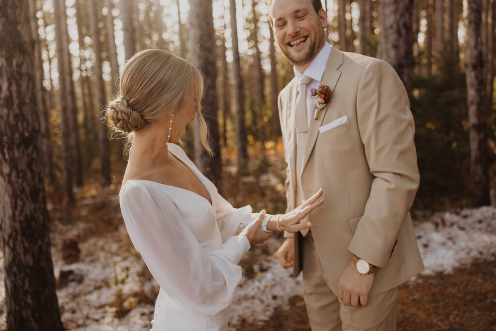 Bride admires gift from her husband