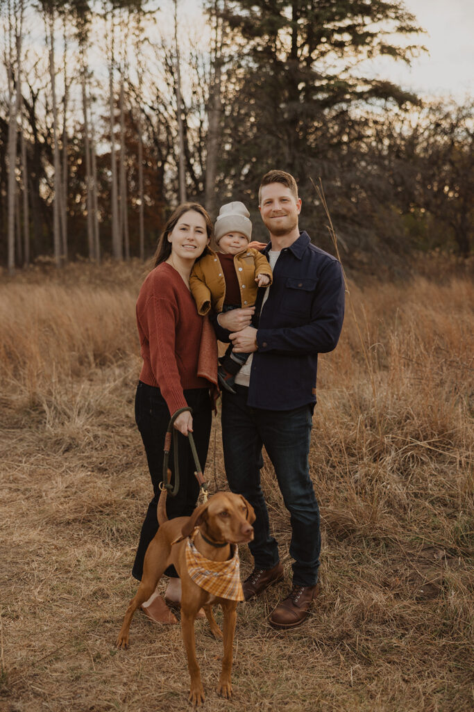 Mom, dad, baby, and dog family photography with dogs